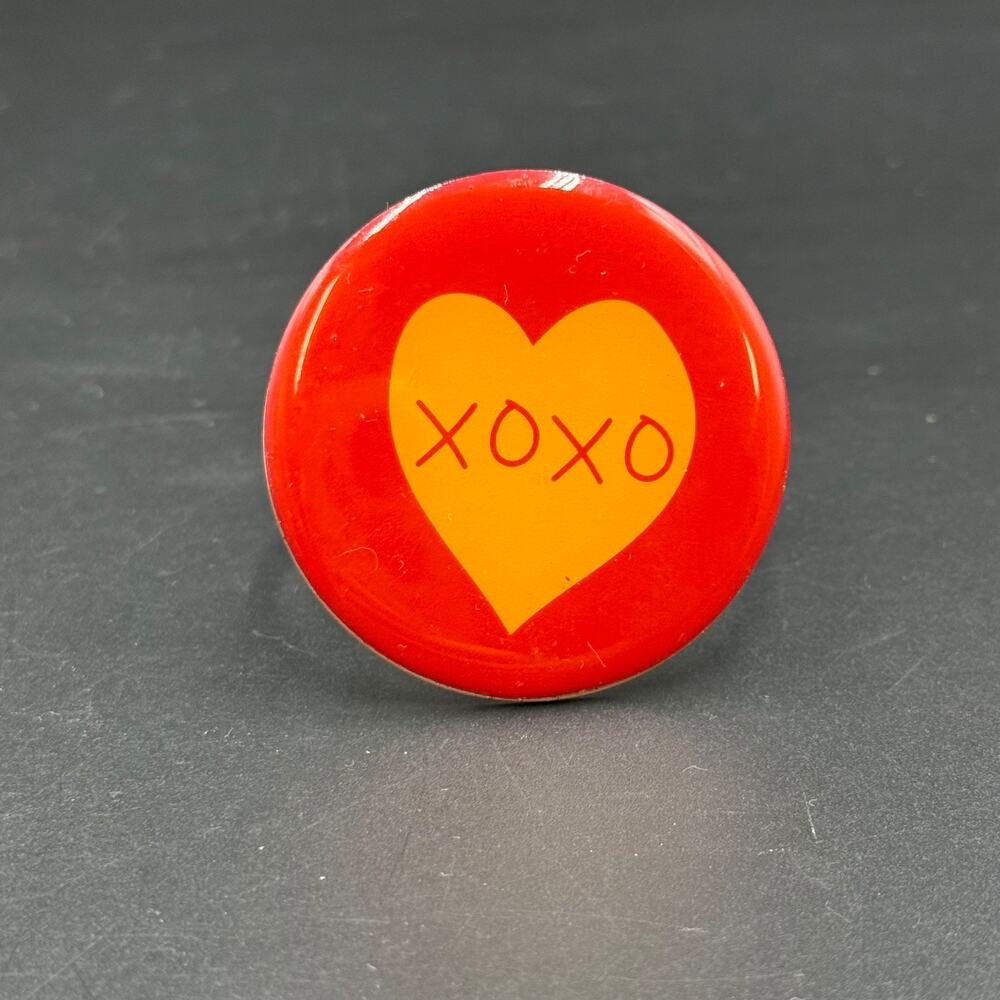 Vintage Red Enamel Heart XOXO Extra Large Ring Silver Tone